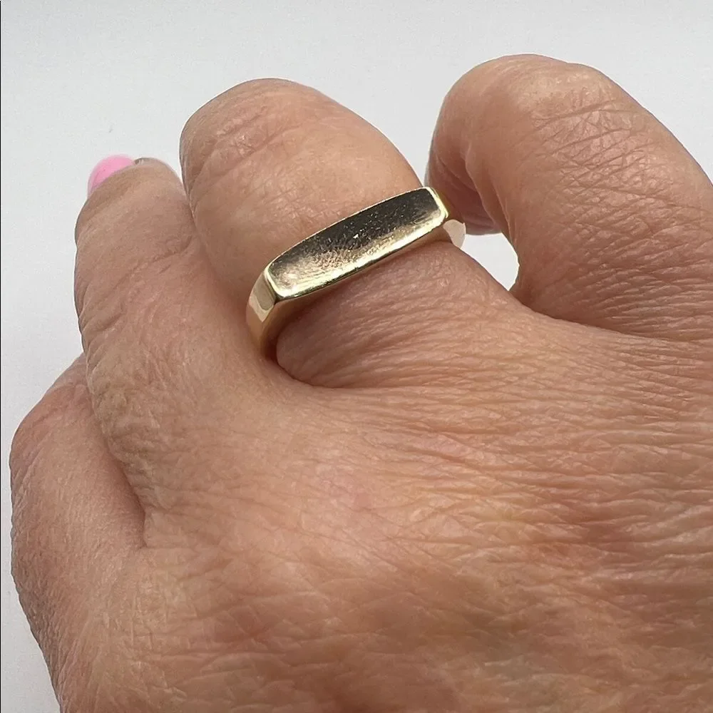 Gold Over Stainless Steel Rectangular Signet Ring - Size 9